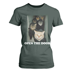 Open The Door Cats Lover T Shirt For Women Funny Cat Gang Sarcastic Meme TS14 Dark Forest Green Print Your Wear