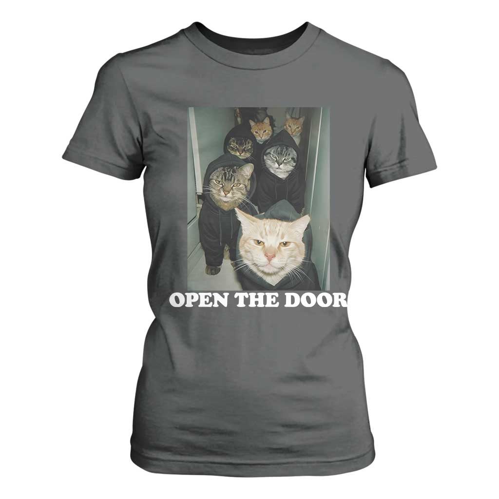 Open The Door Cats Lover T Shirt For Women Funny Cat Gang Sarcastic Meme TS14 Dark Heather Print Your Wear