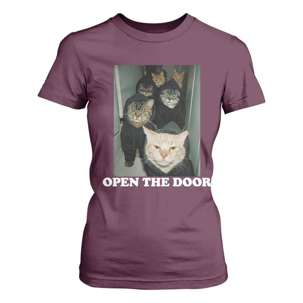 Open The Door Cats Lover T Shirt For Women Funny Cat Gang Sarcastic Meme TS14 Maroon Print Your Wear