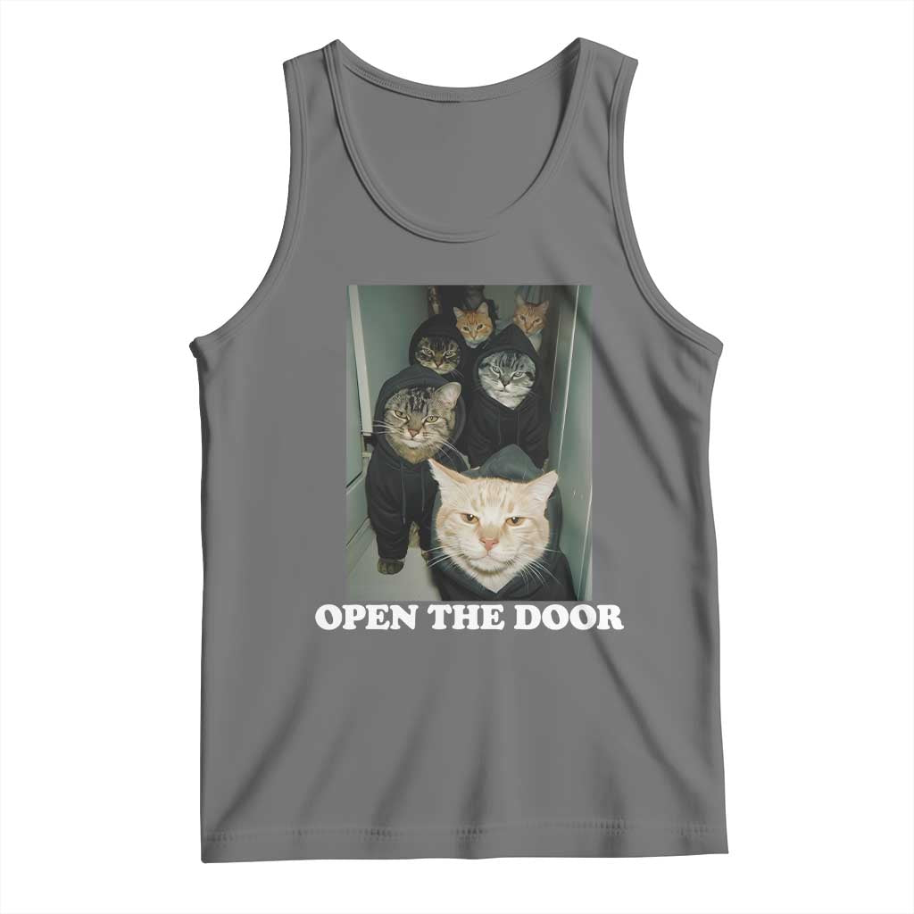 Open The Door Cats Lover Tank Top Funny Cat Gang Sarcastic Meme TS14 Black Heather Print Your Wear