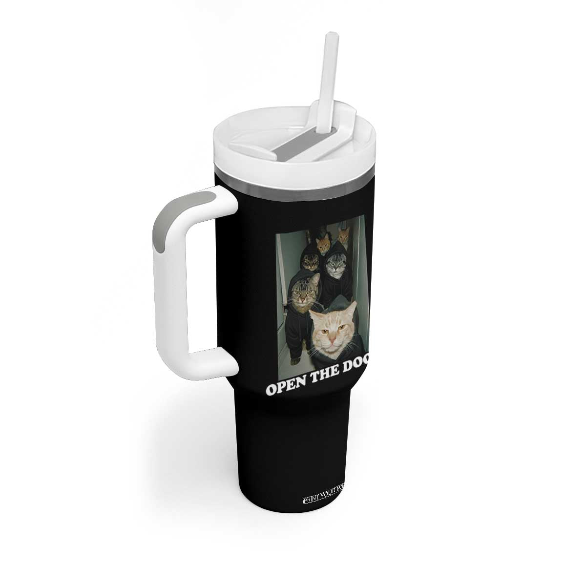 Open The Door Cats Lover Tumbler With Handle Funny Cat Gang Sarcastic Meme TS14 Print Your Wear