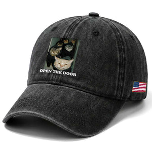 Open The Door Cats Lover Washed Cotton Baseball Cap Funny Cat Gang Sarcastic Meme TS14 Print Your Wear