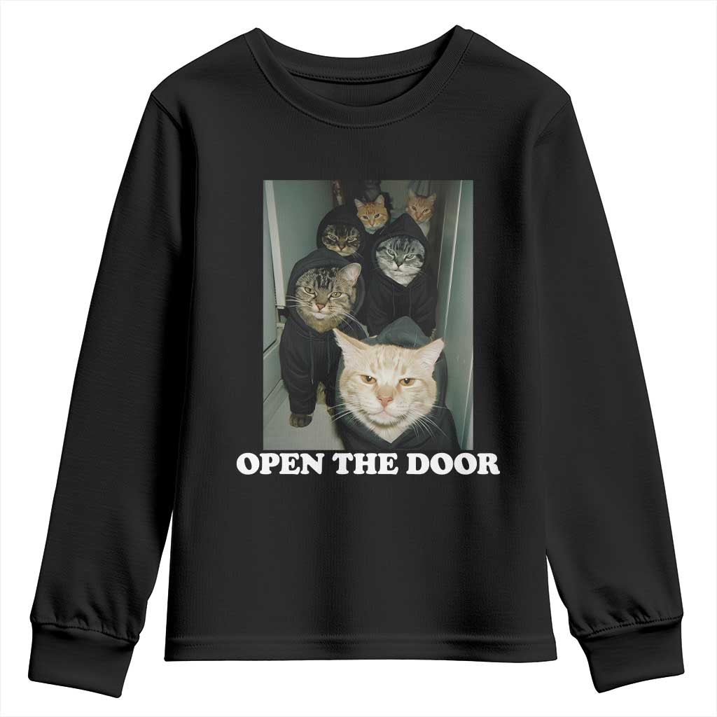 Open The Door Cats Lover Youth Sweatshirt Funny Cat Gang Sarcastic Meme TS14 Black Print Your Wear