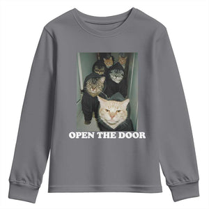 Open The Door Cats Lover Youth Sweatshirt Funny Cat Gang Sarcastic Meme TS14 Charcoal Print Your Wear