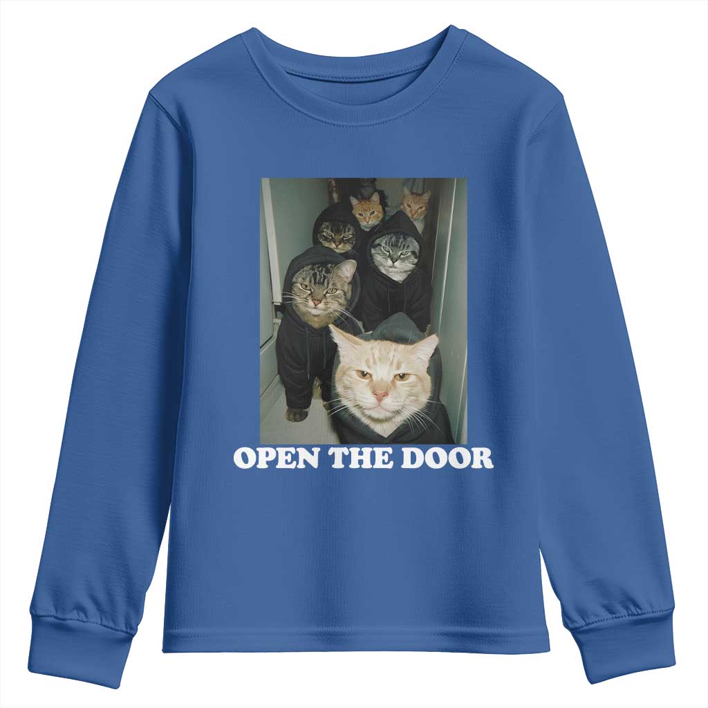 Open The Door Cats Lover Youth Sweatshirt Funny Cat Gang Sarcastic Meme TS14 Royal Blue Print Your Wear