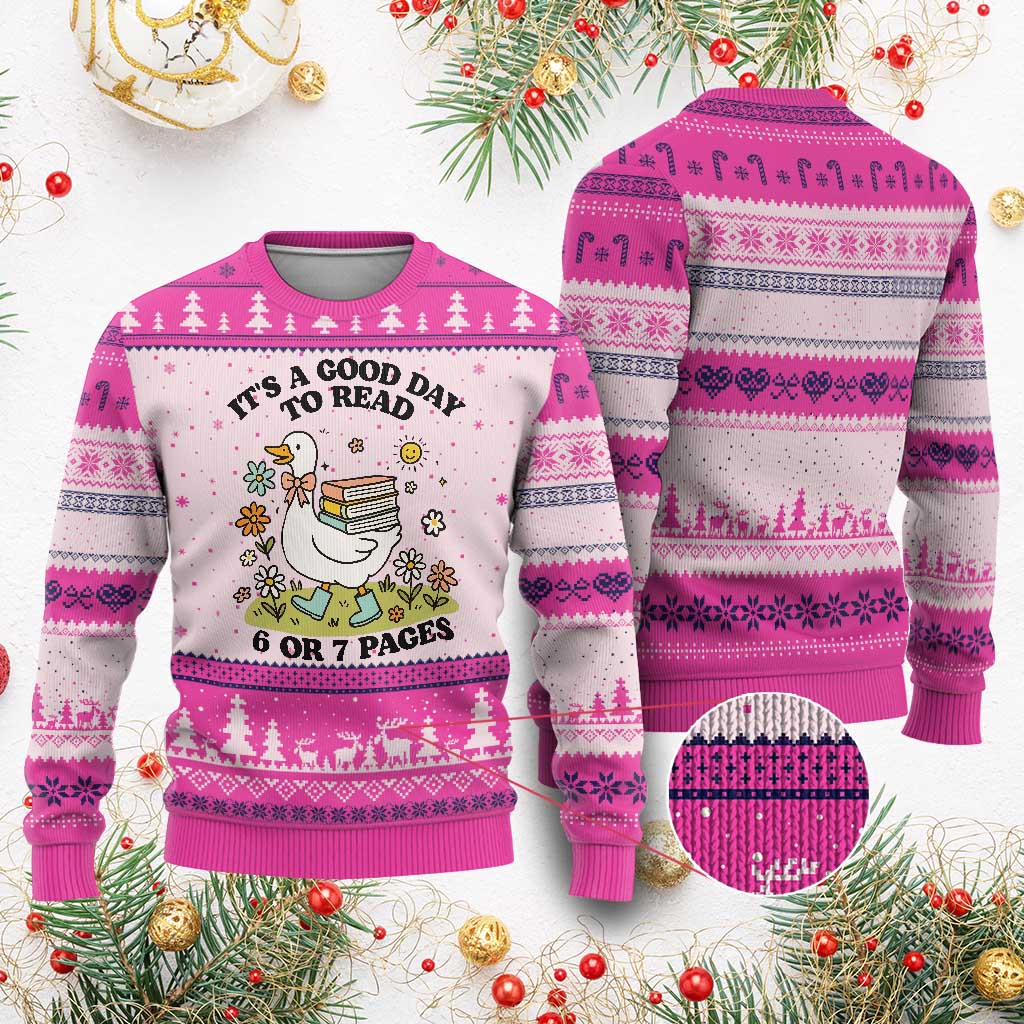 Its A Good Day To Read 6 or 7 Pages Ugly Christmas Sweater Funny Six Seven Teacher Book Lover TS14 Hot Pink Print Your Wear