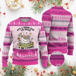 Its A Good Day To Read 6 or 7 Pages Ugly Christmas Sweater Funny Six Seven Teacher Book Lover TS14 Hot Pink Print Your Wear