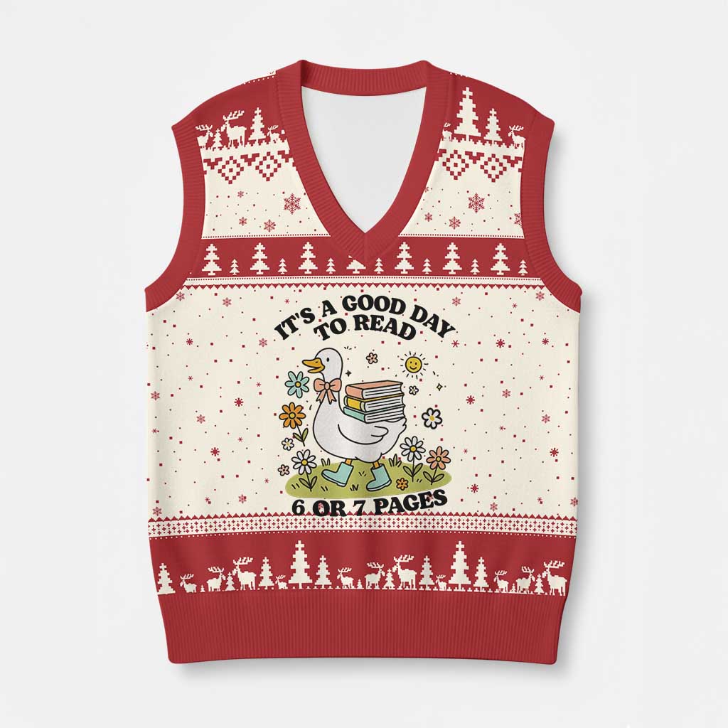 Its A Good Day To Read 6 or 7 Pages V-Neck Knit Sweater Vest Funny Six Seven Teacher Book Lover TS14 Beige Red Print Your Wear