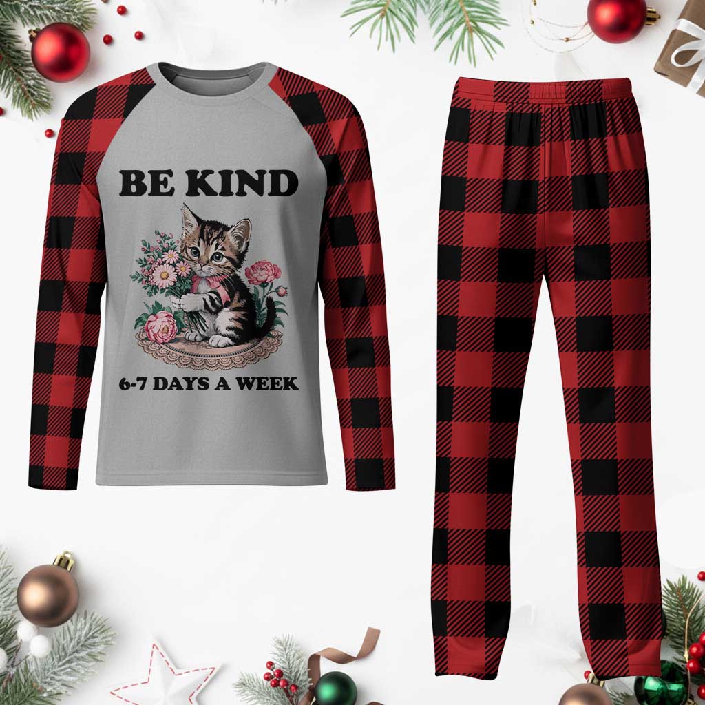 Be Kind 6 7 Days a Week Plaid Pajama Set Funny Six Seven Cat Teacher Meme TS14 Buffalo Plaid Print Your Wear