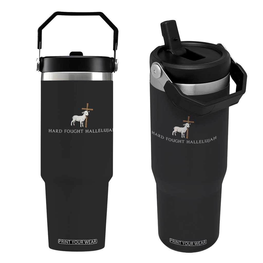 Hard Fought Hallelujah Flip Straw Tumbler Christian Bible Verse Faith TS14 One Size: 30 oz Black Print Your Wear