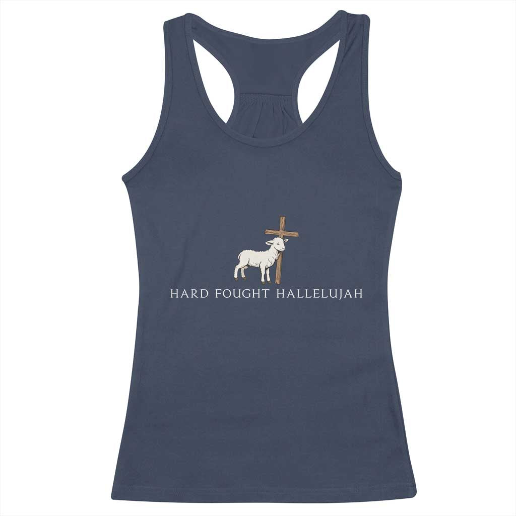 Hard Fought Hallelujah Racerback Tank Top Christian Bible Verse Faith TS14 Navy Print Your Wear
