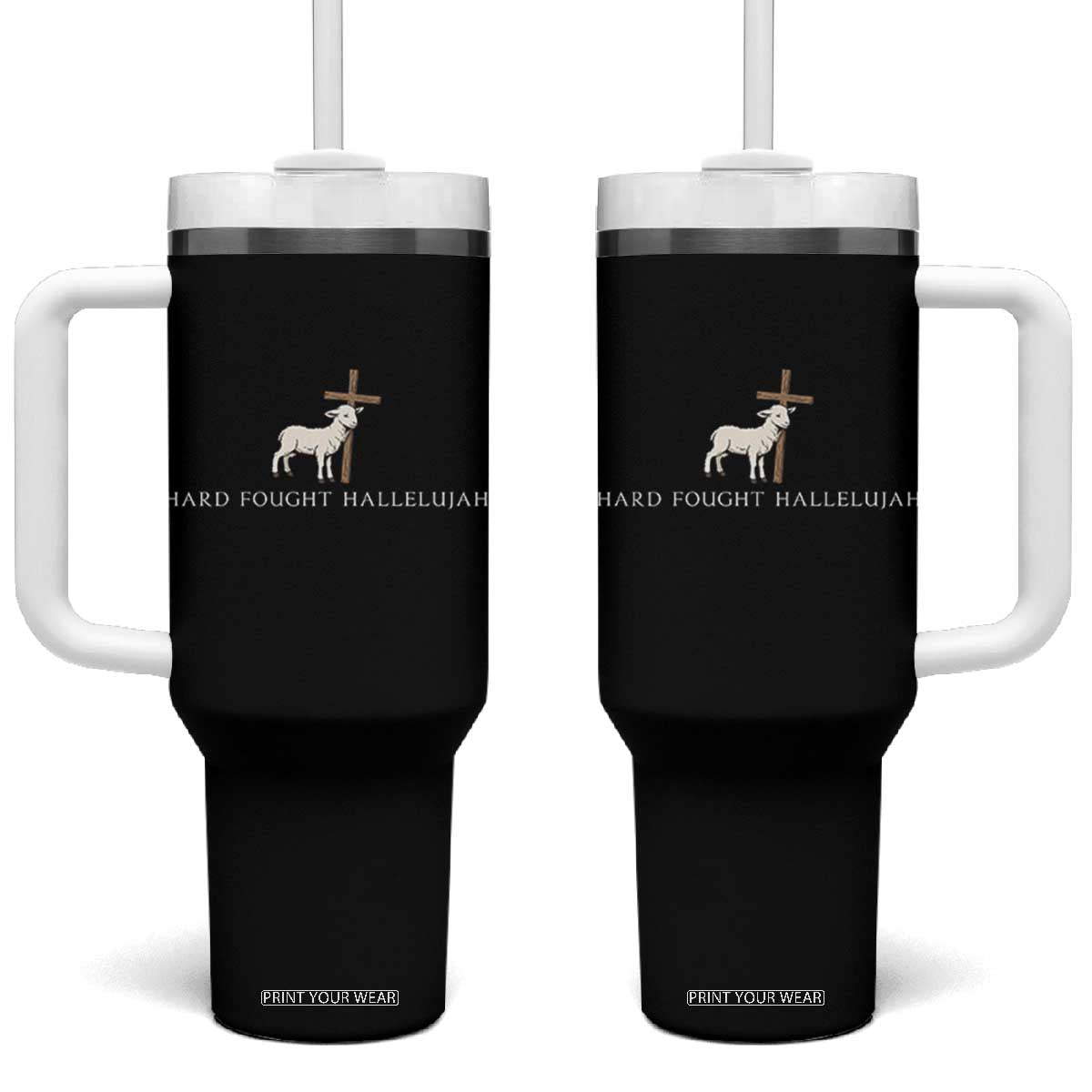 Hard Fought Hallelujah Tumbler With Handle Christian Bible Verse Faith TS14 One Size: 40 oz Black Print Your Wear