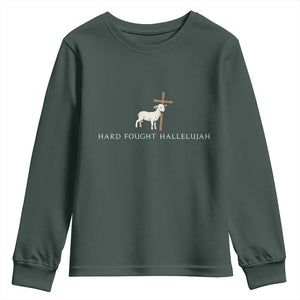 Hard Fought Hallelujah Youth Sweatshirt Christian Bible Verse Faith TS14 Dark Forest Green Print Your Wear