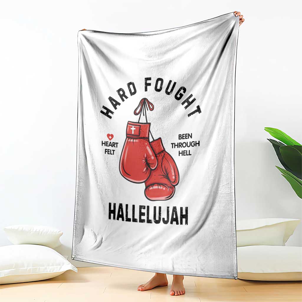 Hard Fought Hallelujah Throw Blanket Christian Boxing Gloves Bible Verse Faith TS14 Print Your Wear