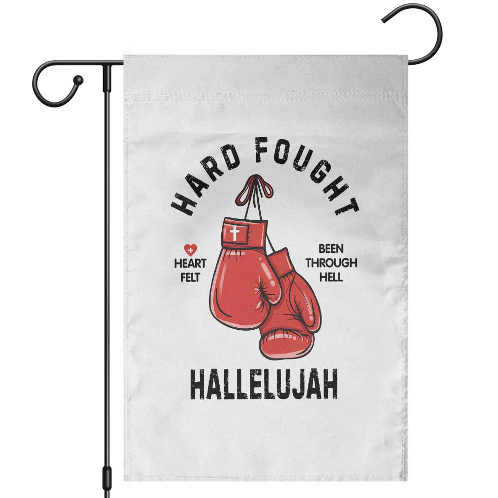 Hard Fought Hallelujah Garden Flag Christian Boxing Gloves Bible Verse Faith TS14 White Print Your Wear