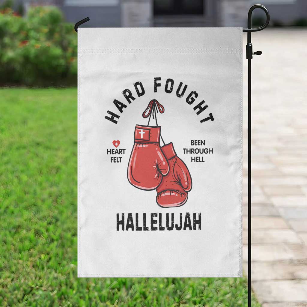 Hard Fought Hallelujah Garden Flag Christian Boxing Gloves Bible Verse Faith TS14 Print Your Wear