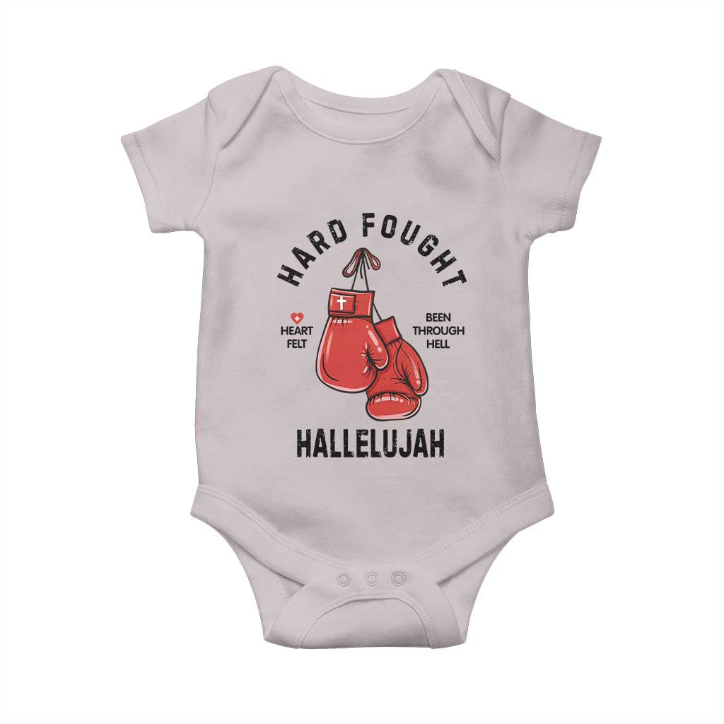 Hard Fought Hallelujah Baby Onesie Christian Boxing Gloves Bible Verse Faith TS14 Ice Gray Print Your Wear