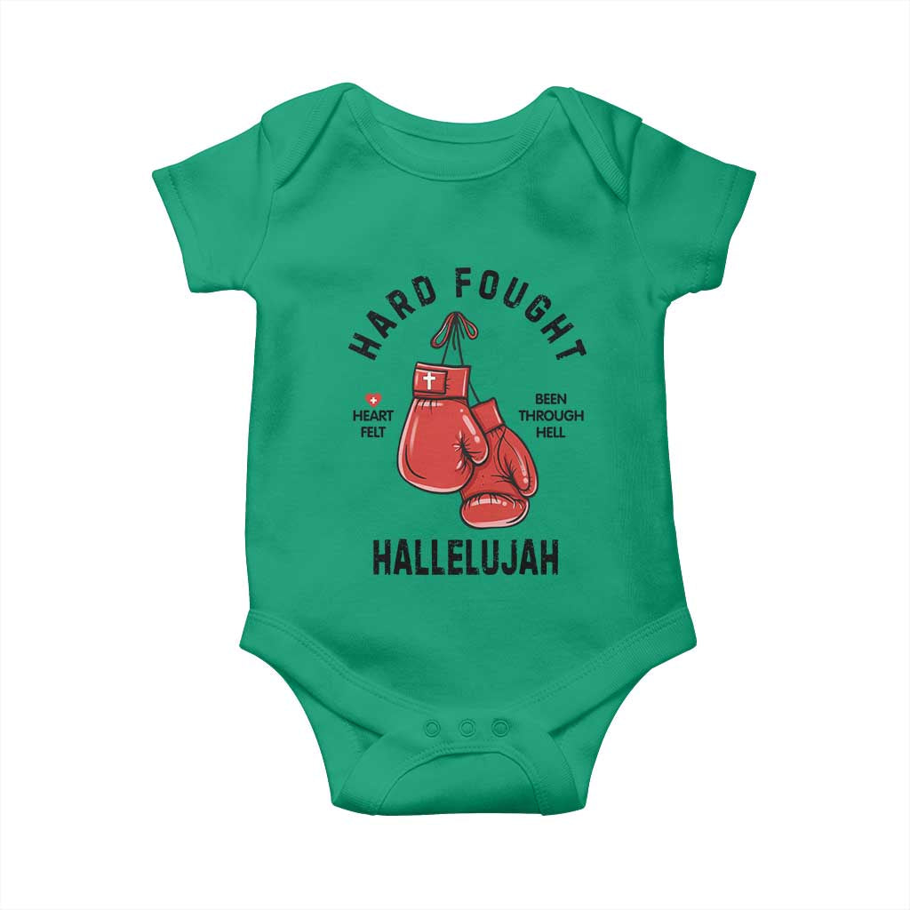 Hard Fought Hallelujah Baby Onesie Christian Boxing Gloves Bible Verse Faith TS14 Irish Green Print Your Wear