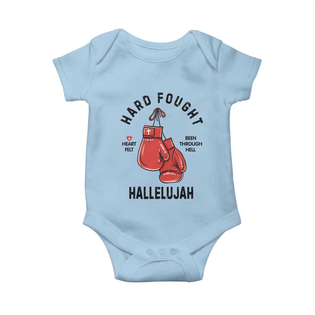 Hard Fought Hallelujah Baby Onesie Christian Boxing Gloves Bible Verse Faith TS14 Light Blue Print Your Wear