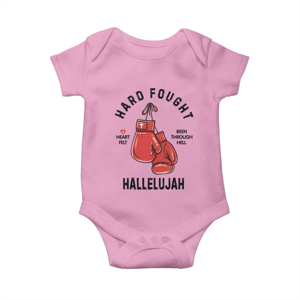 Hard Fought Hallelujah Baby Onesie Christian Boxing Gloves Bible Verse Faith TS14 Light Pink Print Your Wear