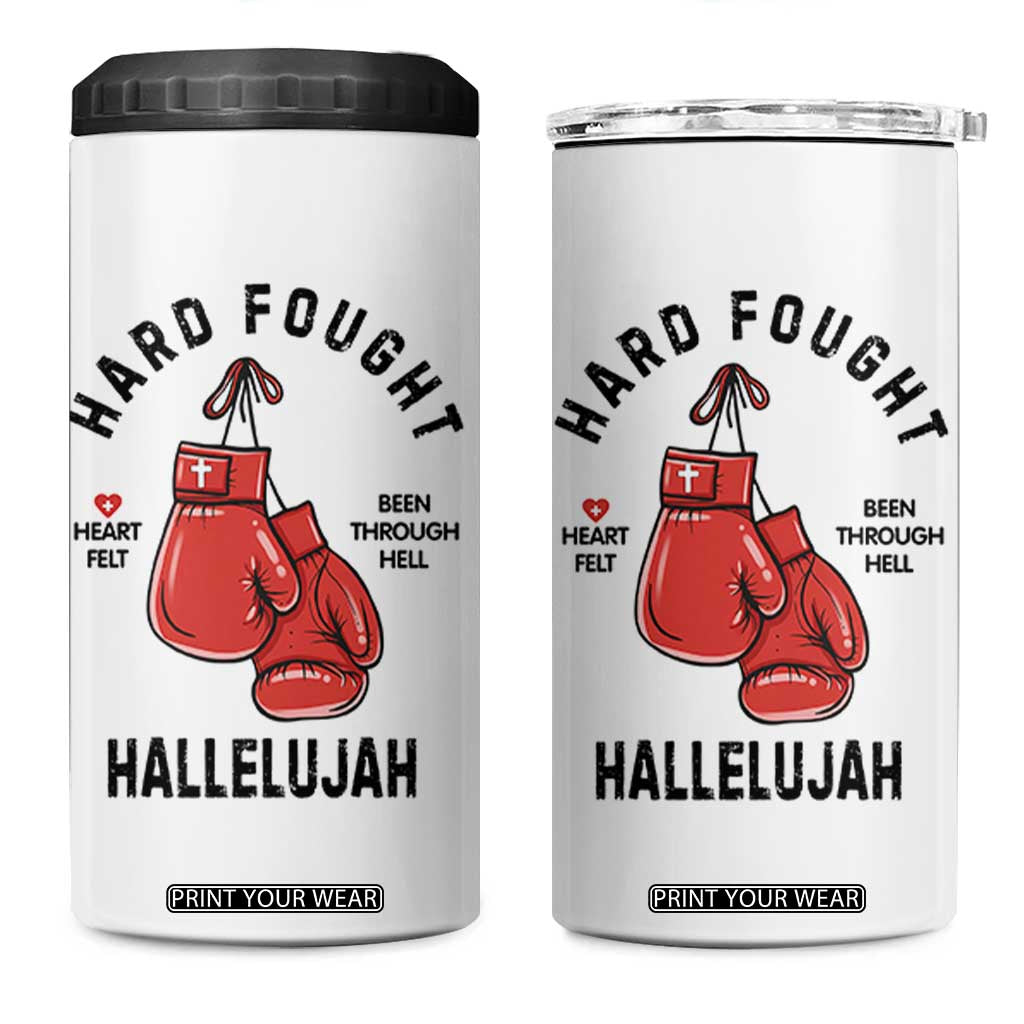 Hard Fought Hallelujah 4 in 1 Can Cooler Tumbler Christian Boxing Gloves Bible Verse Faith TS14 One Size: 16 oz White Print Your Wear