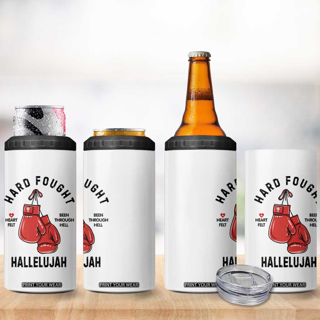 Hard Fought Hallelujah 4 in 1 Can Cooler Tumbler Christian Boxing Gloves Bible Verse Faith TS14 Print Your Wear