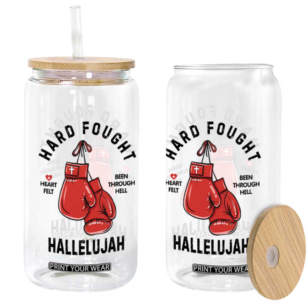 Hard Fought Hallelujah Glass Can Christian Boxing Gloves Bible Verse Faith TS14 Print Your Wear