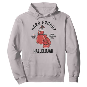 Hard Fought Hallelujah Hoodie Christian Boxing Gloves Bible Verse Faith TS14 Ice Gray Print Your Wear