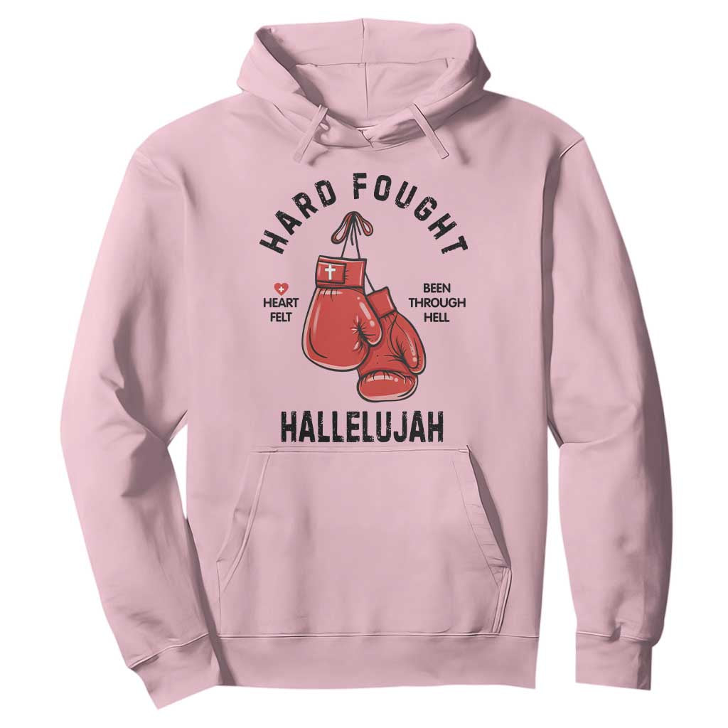 Hard Fought Hallelujah Hoodie Christian Boxing Gloves Bible Verse Faith TS14 Light Pink Print Your Wear
