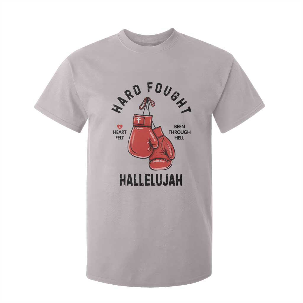 Hard Fought Hallelujah T Shirt For Kid Christian Boxing Gloves Bible Verse Faith TS14 Ice Gray Print Your Wear