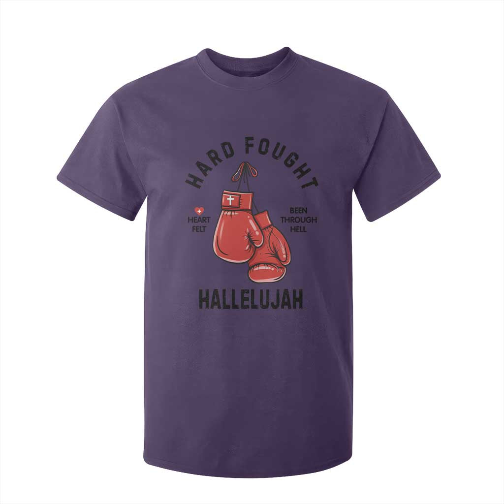 Hard Fought Hallelujah T Shirt For Kid Christian Boxing Gloves Bible Verse Faith TS14 Purple Print Your Wear