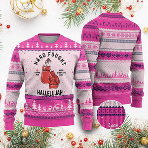 Hard Fought Hallelujah Ugly Christmas Sweater Christian Boxing Gloves Bible Verse Faith TS14 Hot Pink Print Your Wear