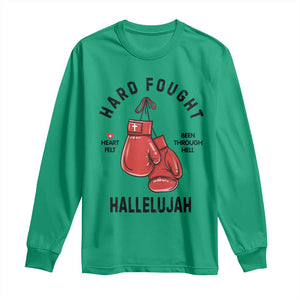 Hard Fought Hallelujah Long Sleeve Shirt Christian Boxing Gloves Bible Verse Faith TS14 Irish Green Print Your Wear