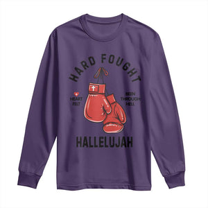 Hard Fought Hallelujah Long Sleeve Shirt Christian Boxing Gloves Bible Verse Faith TS14 Purple Print Your Wear