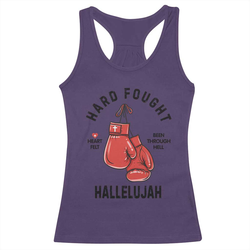 Hard Fought Hallelujah Racerback Tank Top Christian Boxing Gloves Bible Verse Faith TS14 Purple Print Your Wear