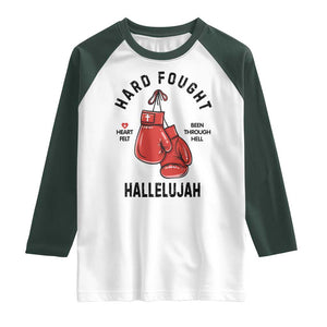 Hard Fought Hallelujah Raglan Shirt Christian Boxing Gloves Bible Verse Faith TS14 White Dark Forest Green Print Your Wear