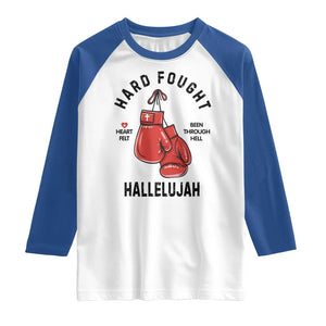 Hard Fought Hallelujah Raglan Shirt Christian Boxing Gloves Bible Verse Faith TS14 White Royal Print Your Wear