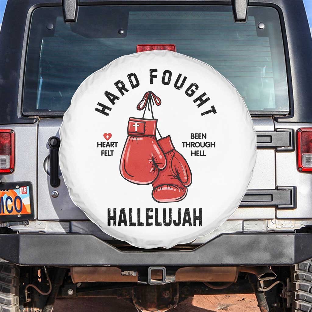 Hard Fought Hallelujah Spare Tire Cover Christian Boxing Gloves Bible Verse Faith TS14 No hole White Print Your Wear