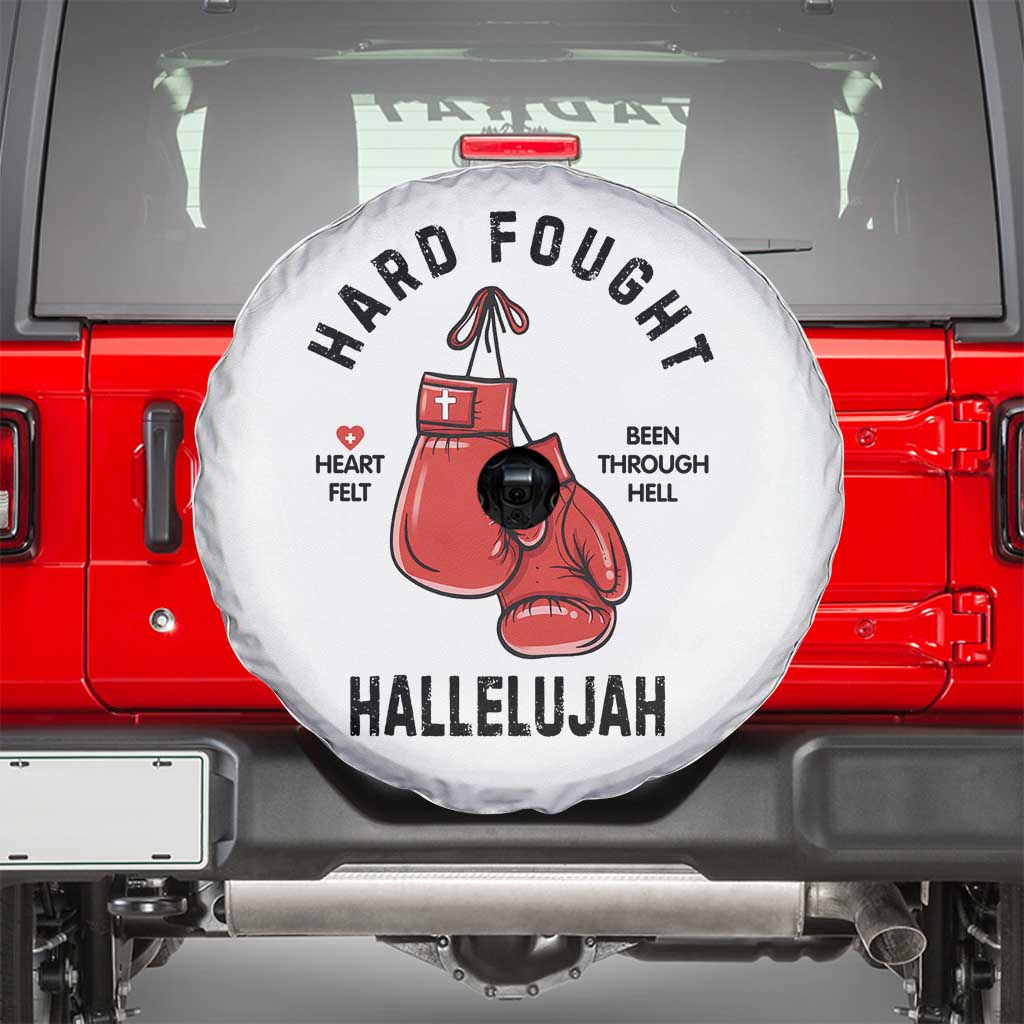 Hard Fought Hallelujah Spare Tire Cover Christian Boxing Gloves Bible Verse Faith TS14 White Print Your Wear