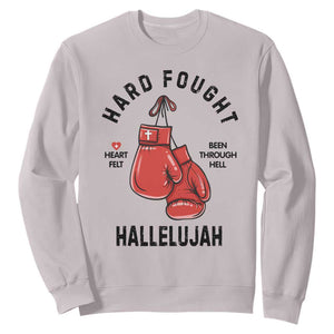 Hard Fought Hallelujah Sweatshirt Christian Boxing Gloves Bible Verse Faith TS14 Ice Gray Print Your Wear