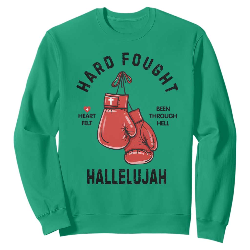 Hard Fought Hallelujah Sweatshirt Christian Boxing Gloves Bible Verse Faith TS14 Irish Green Print Your Wear