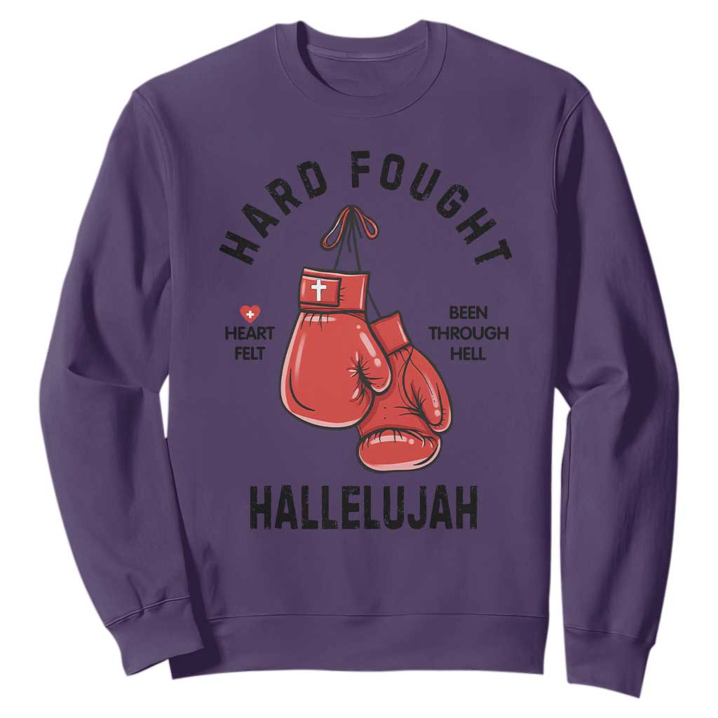 Hard Fought Hallelujah Sweatshirt Christian Boxing Gloves Bible Verse Faith TS14 Purple Print Your Wear