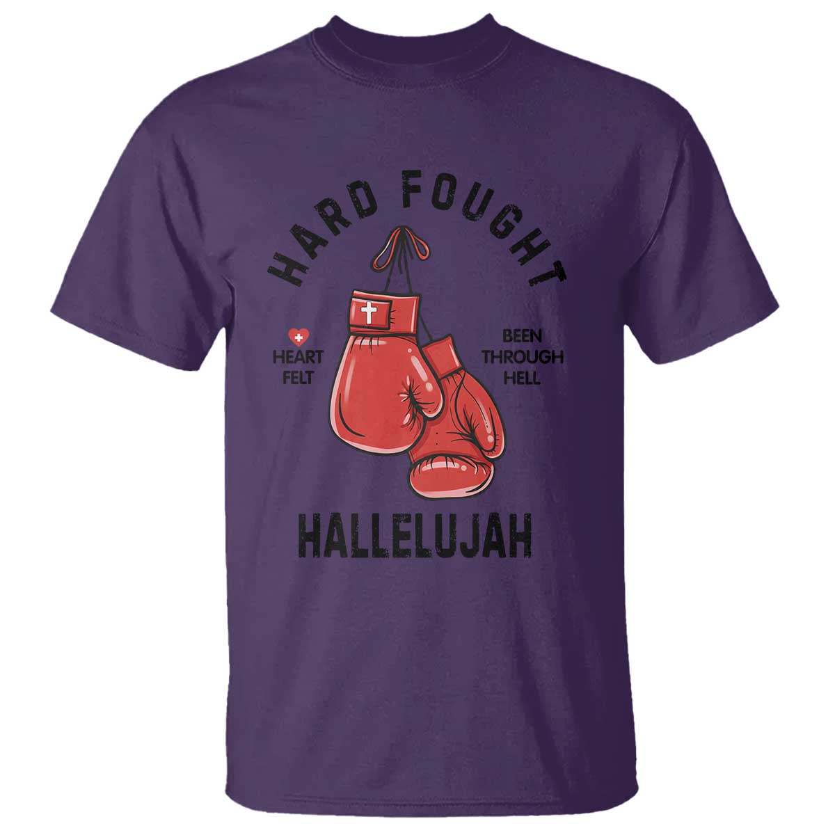 Hard Fought Hallelujah T Shirt Christian Boxing Gloves Bible Verse Faith TS14 Purple Print Your Wear