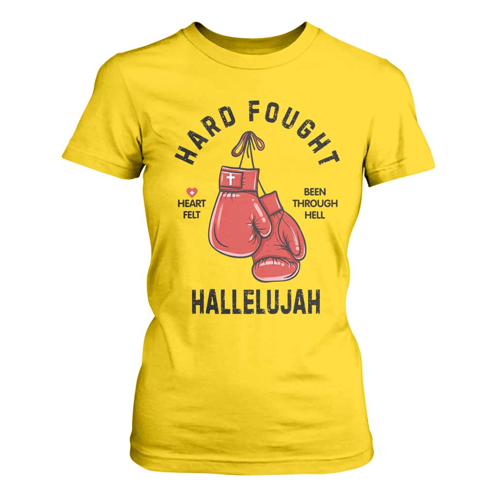Hard Fought Hallelujah T Shirt For Women Christian Boxing Gloves Bible Verse Faith TS14 Daisy Print Your Wear