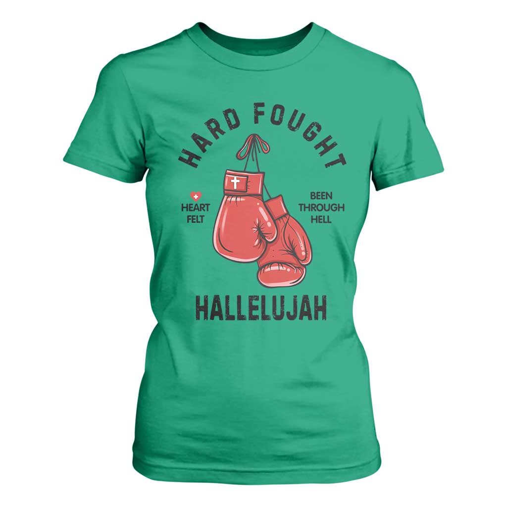 Hard Fought Hallelujah T Shirt For Women Christian Boxing Gloves Bible Verse Faith TS14 Irish Green Print Your Wear