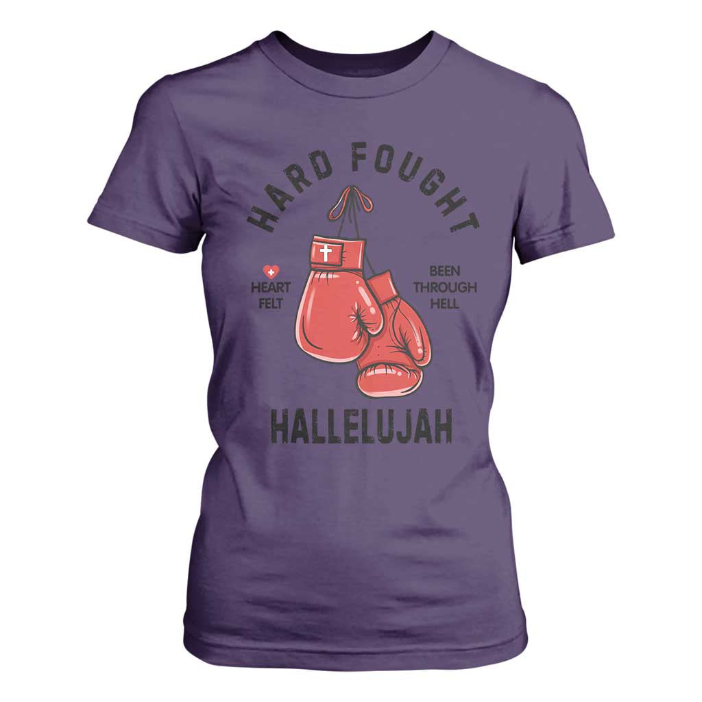 Hard Fought Hallelujah T Shirt For Women Christian Boxing Gloves Bible Verse Faith TS14 Purple Print Your Wear