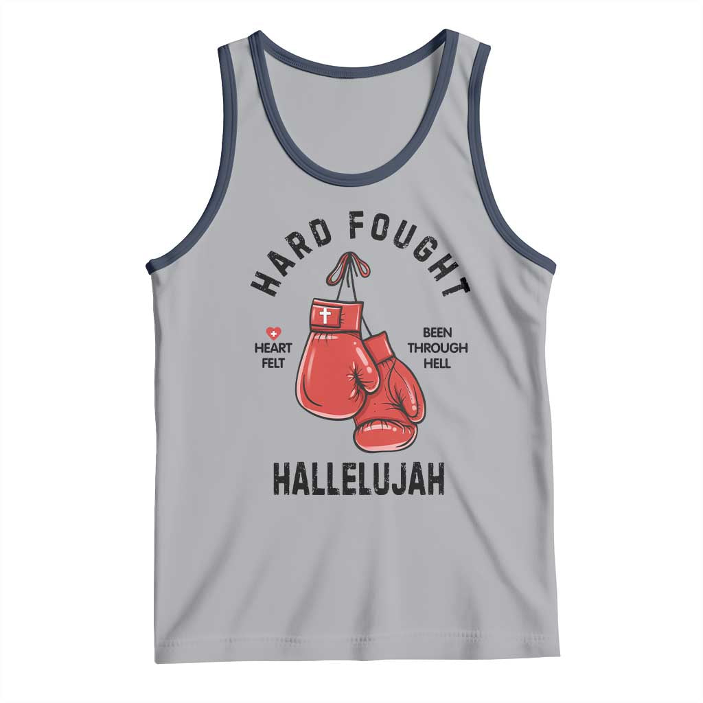 Hard Fought Hallelujah Tank Top Christian Boxing Gloves Bible Verse Faith TS14 Athletic Heather Navy Print Your Wear