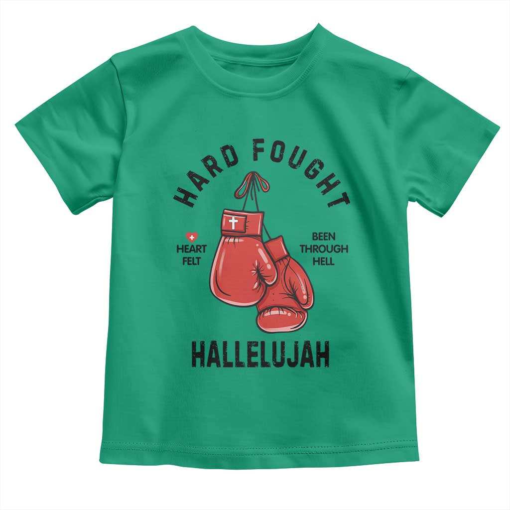 Hard Fought Hallelujah Toddler T Shirt Christian Boxing Gloves Bible Verse Faith TS14 Irish Green Print Your Wear