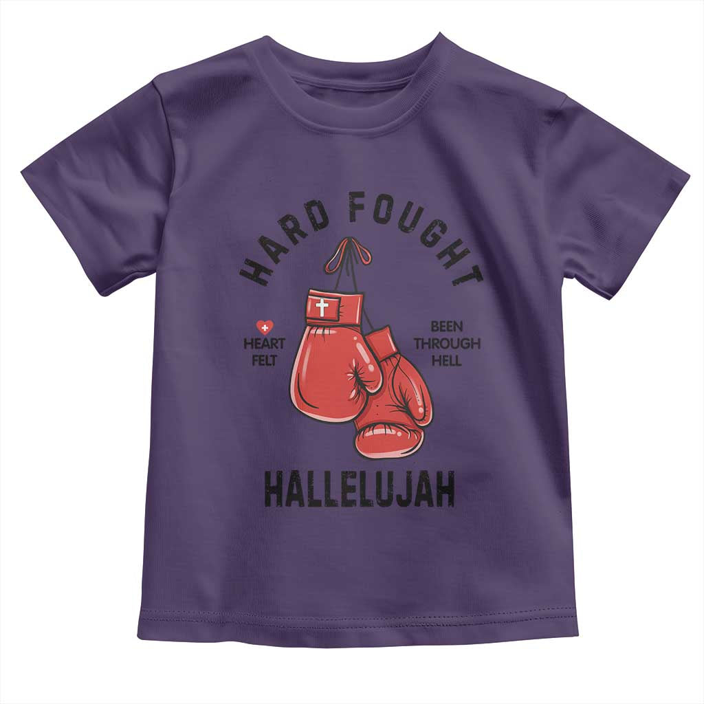Hard Fought Hallelujah Toddler T Shirt Christian Boxing Gloves Bible Verse Faith TS14 Purple Print Your Wear