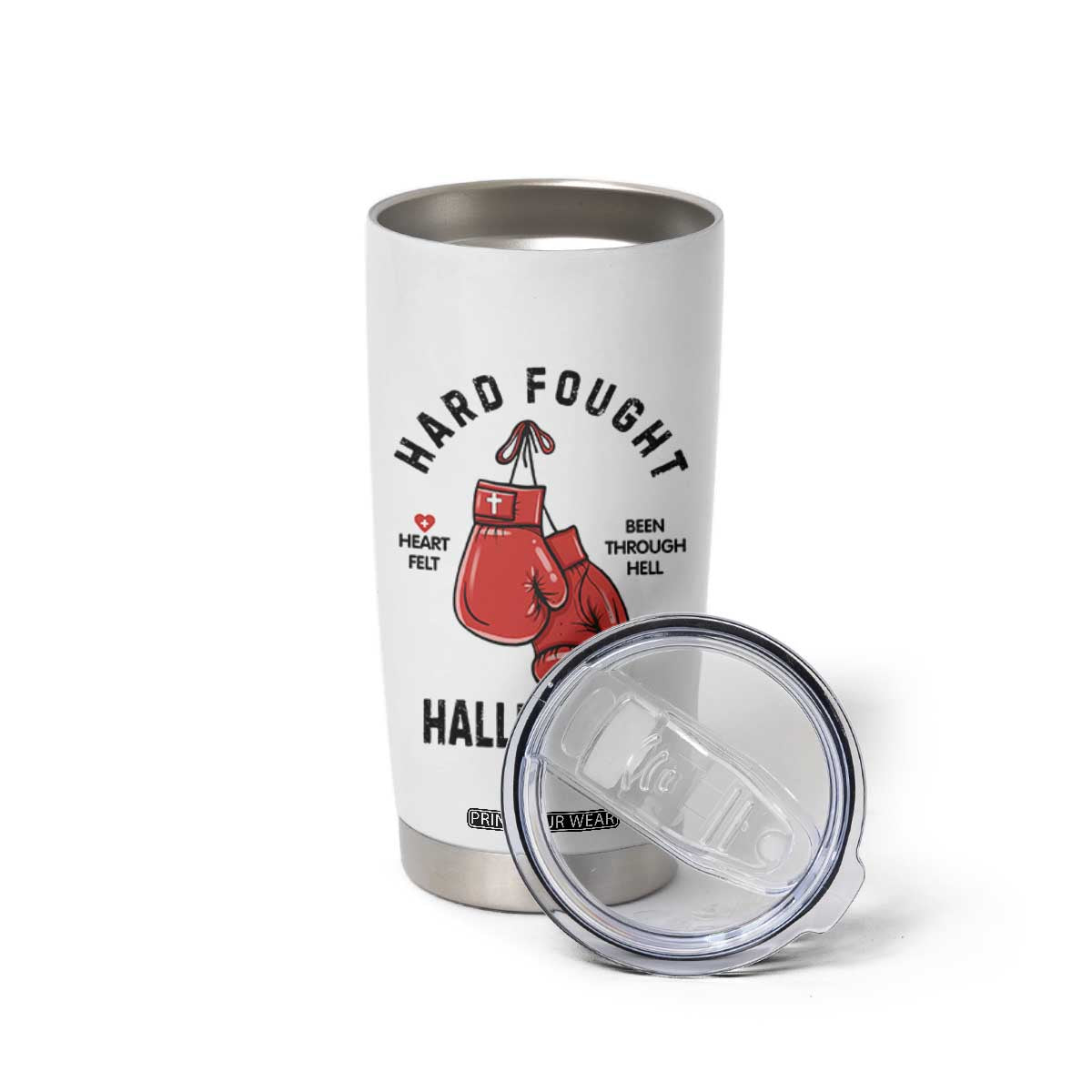 Hard Fought Hallelujah Tumbler Cup Christian Boxing Gloves Bible Verse Faith TS14 Print Your Wear